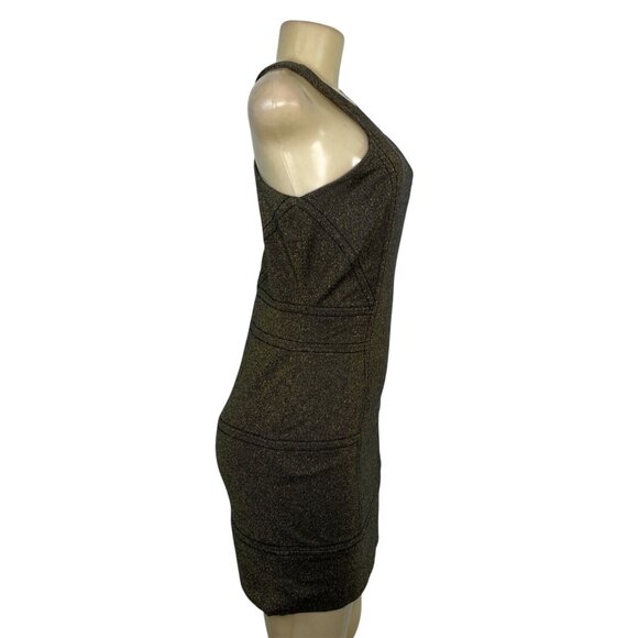 BCBGGeneration Black Gold Glitter Mini Bodycon Dress Sleeveless Racerback Sz S - Picture 2 of 6